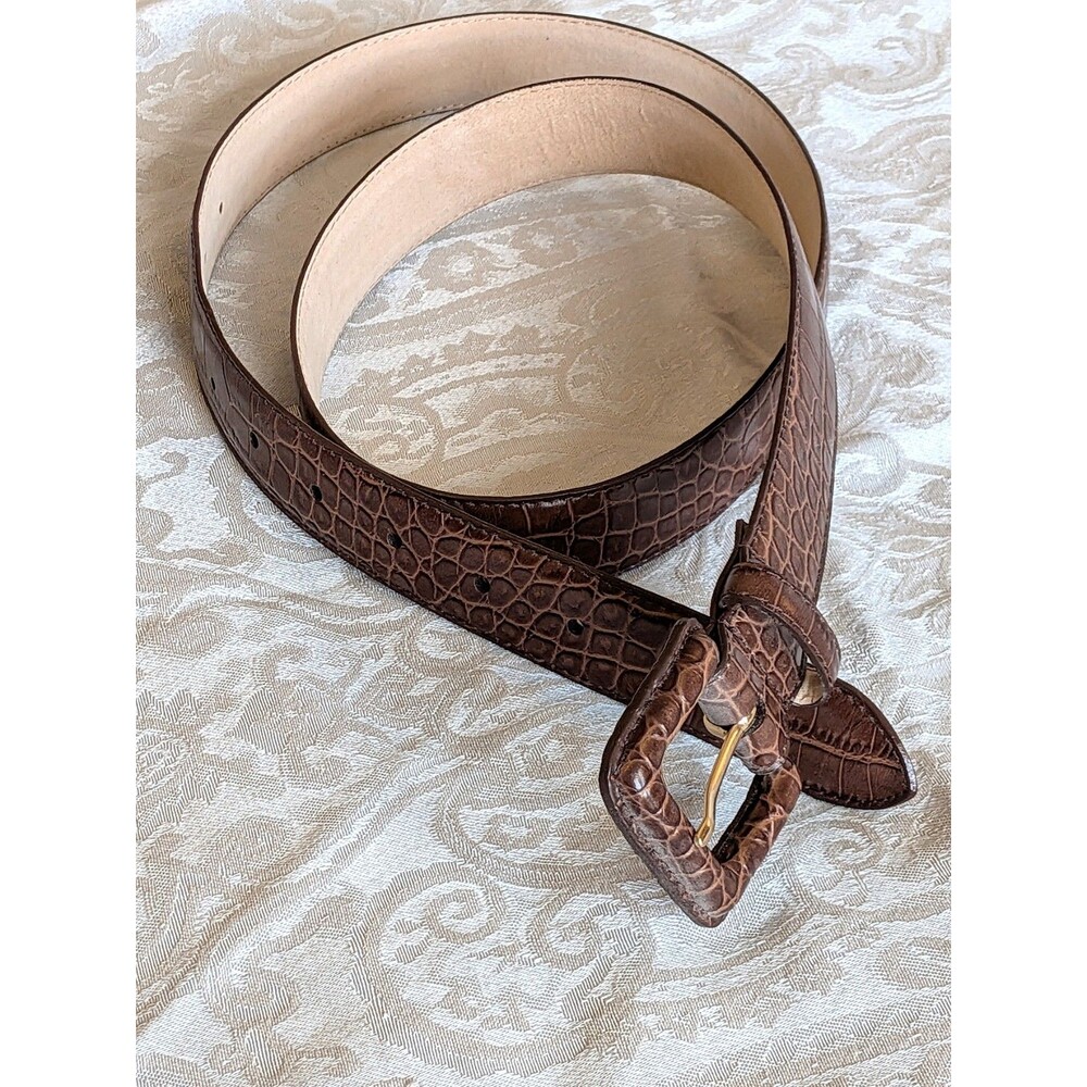 Perry Ellis Mock-Croc Embossed Leather Belt XL Vintage 90s